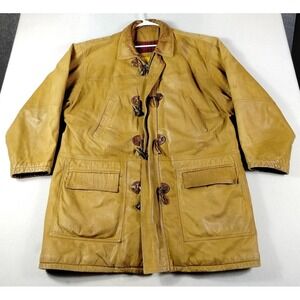 Vintage Timberland Weathergear Coat Mens Large Brown Leather Wool Lined Toggle